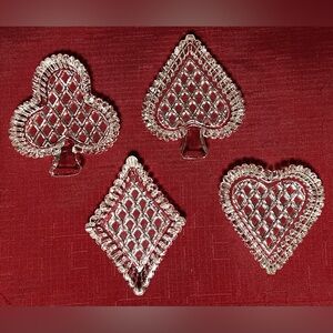 4 Vtg Czech Bohemia Glass Clear Card Suit Snack Trinket Dish Set Czechoslovakia